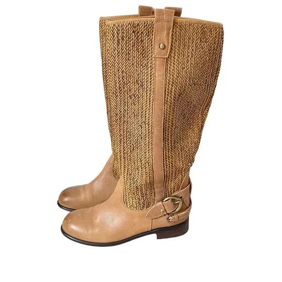 Anthropologie Schuler &amp; Sons Tan Woven Leather Riding Boots size 10