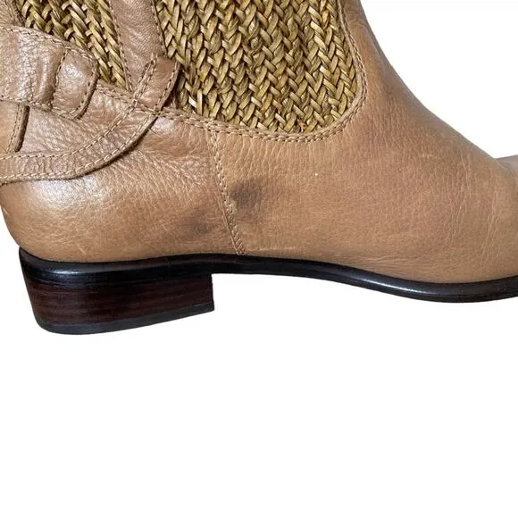Anthropologie Schuler &amp; Sons Tan Woven Leather Riding Boots size 10