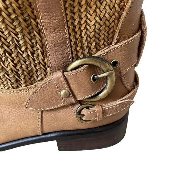 Anthropologie Schuler &amp; Sons Tan Woven Leather Riding Boots size 10