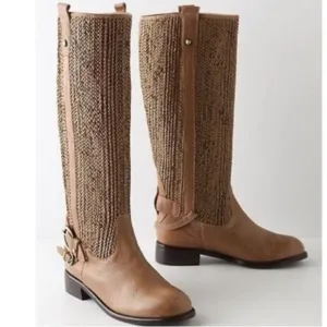 Anthropologie Schuler &amp; Sons Tan Woven Leather Riding Boots size 10