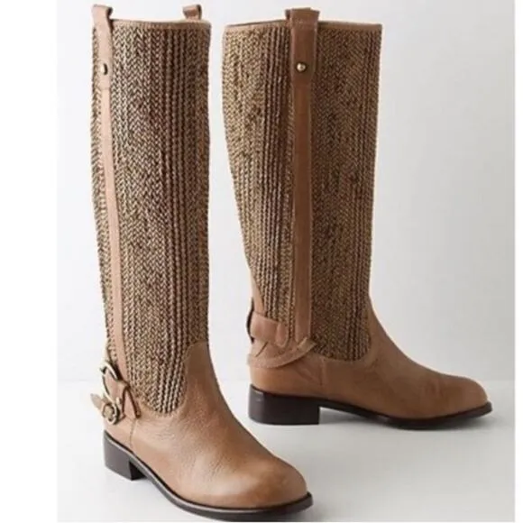 Anthropologie Schuler &amp; Sons Tan Woven Leather Riding Boots size 10