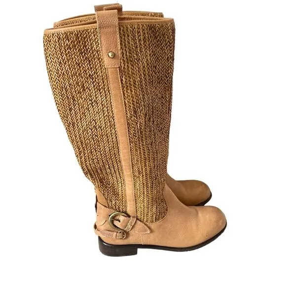 Anthropologie Schuler &amp; Sons Tan Woven Leather Riding Boots size 10