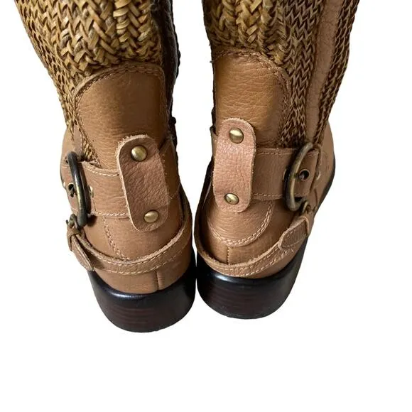 Anthropologie Schuler &amp; Sons Tan Woven Leather Riding Boots size 10
