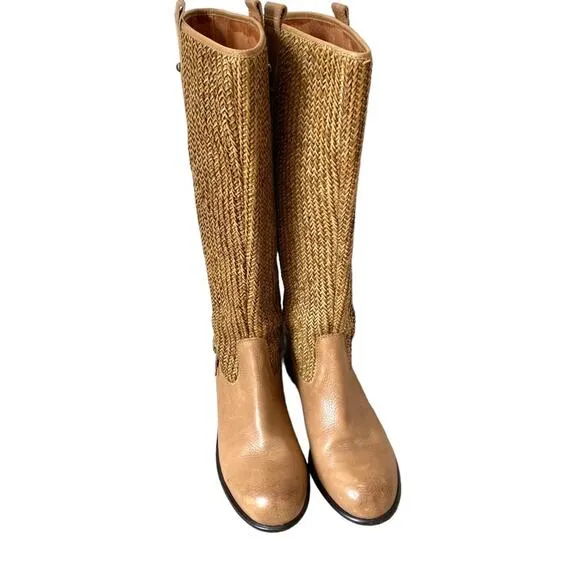 Anthropologie Schuler &amp; Sons Tan Woven Leather Riding Boots size 10
