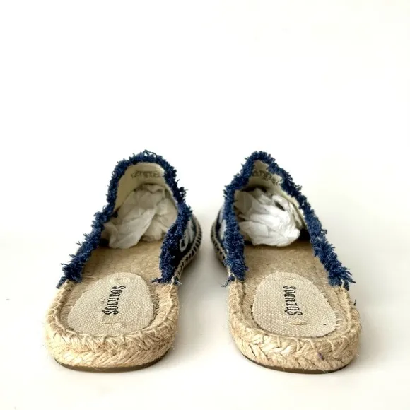 Anthropologie Soludos Frayed Floral Espadrilles Dark Blue White Slide Mule 7.5