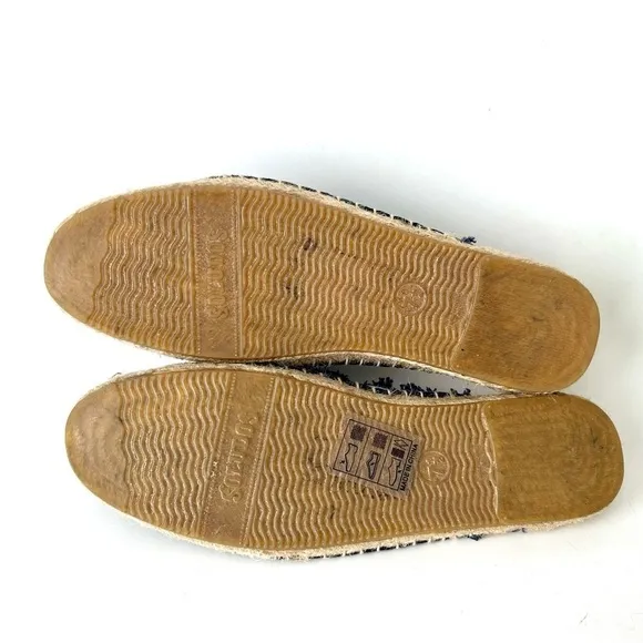 Anthropologie Soludos Frayed Floral Espadrilles Dark Blue White Slide Mule 7.5