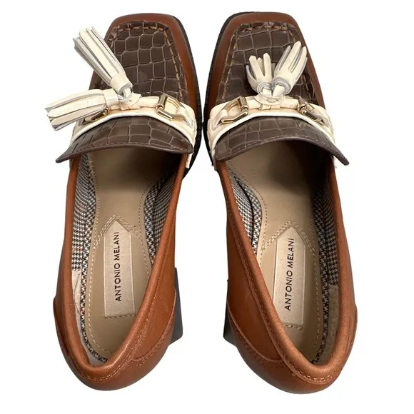 Antonio Melani Bailee Tailored Leather Crocodile Embossed Tassel Loafers 8.5