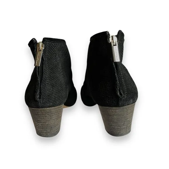 Aquatalia Black Xcel Dry Suede Leather Perforated Back-Zip Ankle Bootie Shoe 10
