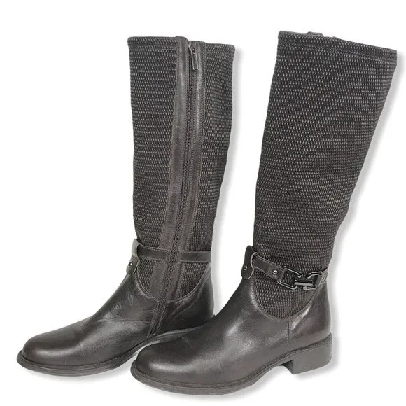 Aquatalia Riding Boots Tall Upswing    Espresso Brown Calfskin Leather 7.5