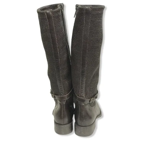 Aquatalia Riding Boots Tall Upswing    Espresso Brown Calfskin Leather 7.5