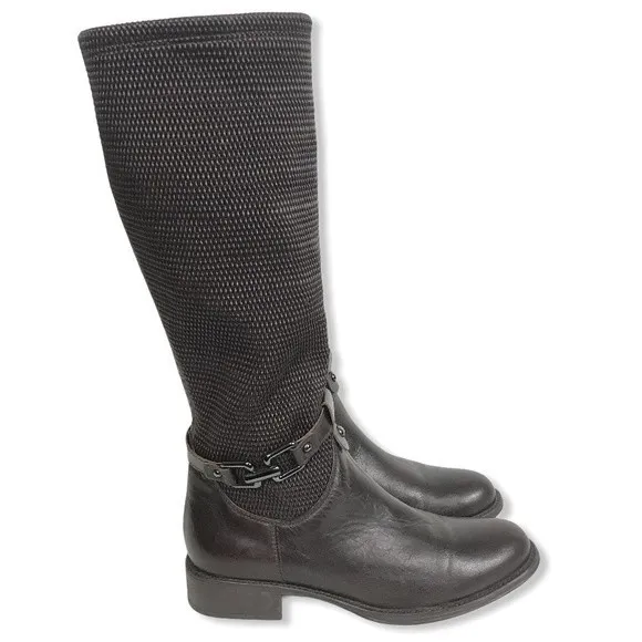 Aquatalia Riding Boots Tall Upswing    Espresso Brown Calfskin Leather 7.5