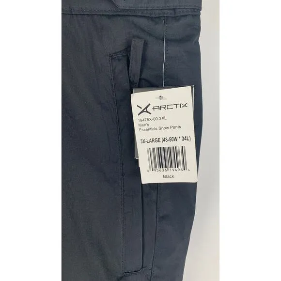 Arctix Essentials Snow Pants Men's Size 3X 48/50 Wide 34 Length Black