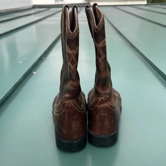 ARIAT brown and tan embroidered leather cowboy boots