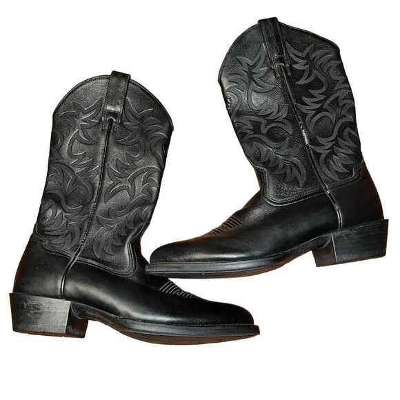 Ariat Heritage Pointed Toe Western Boots Men 9D Deertan Black Leather 34770