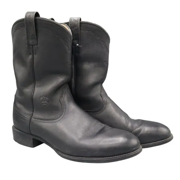 Ariat Heritage Roper Western Boots Men 10D Black Ranch Wear Leather Cowboy Rodeo