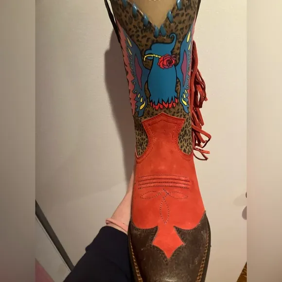 Ariat Kid’s Size 5 Rockin Read/Eagle Rose Square Toe 8’’ Height Isabel