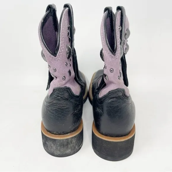 ARIAT Women’s Black Purple Studded Fringe Square Toe Cowboy Boots Size 8.5
