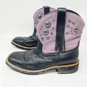 ARIAT Women’s Black Purple Studded Fringe Square Toe Cowboy Boots Size 8.5