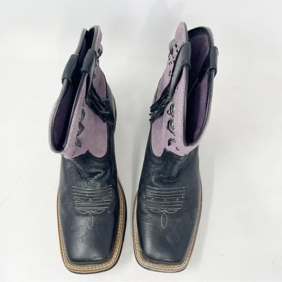 ARIAT Women’s Black Purple Studded Fringe Square Toe Cowboy Boots Size 8.5