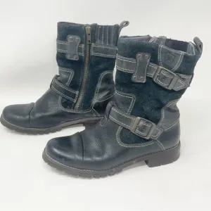 ARIAT Women’s Black Suede Leather LOWLAND RIDER Mid Calf Boots Buckle Lo…
