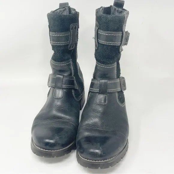 ARIAT Women’s Black Suede Leather LOWLAND RIDER Mid Calf Boots Buckle Lo…