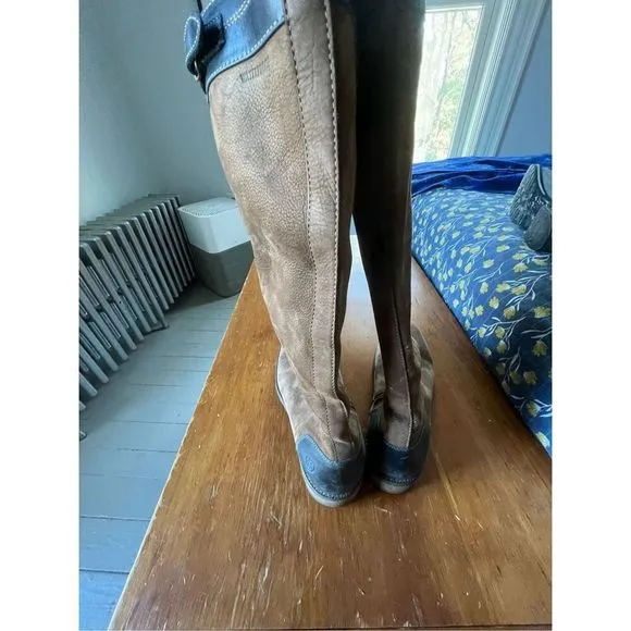 Ariat brown with navy blue leather tall boots 10