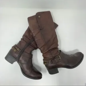 Arnold Churgin Leather Slouch Brown Buckle Boots Women's Size 36