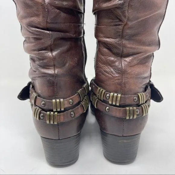 Arnold Churgin Leather Slouch Brown Buckle Boots Women's Size 36