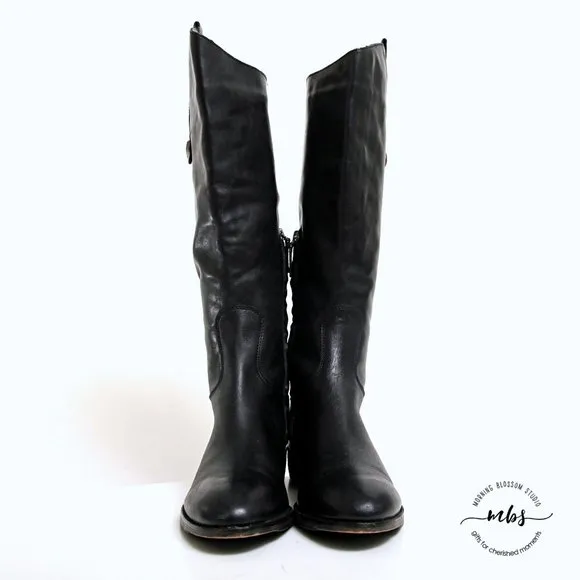 Arturo Chiang Enchante Leather Tall Boots Silver Conchos Black Women Size 8.5