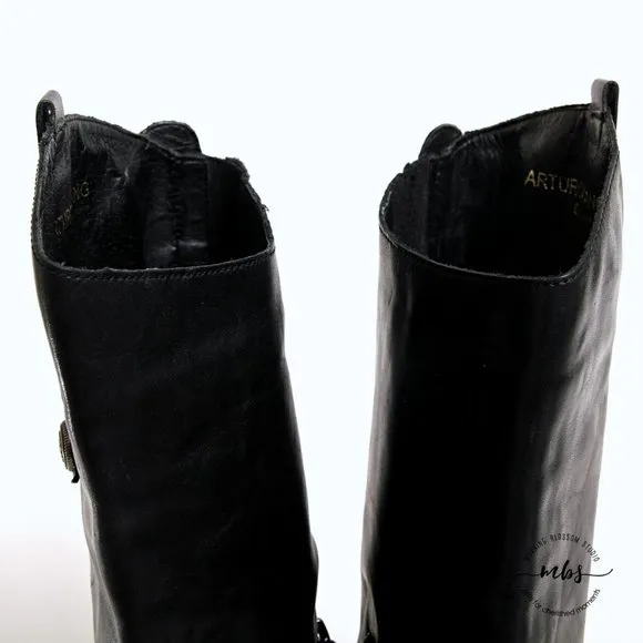 Arturo Chiang Enchante Leather Tall Boots Silver Conchos Black Women Size 8.5