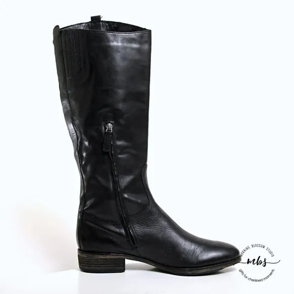 Arturo Chiang Enchante Leather Tall Boots Silver Conchos Black Women Size 8.5
