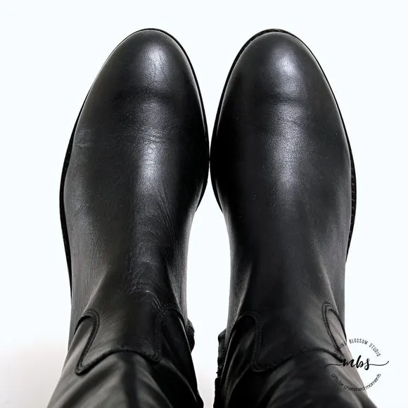 Arturo Chiang Enchante Leather Tall Boots Silver Conchos Black Women Size 8.5