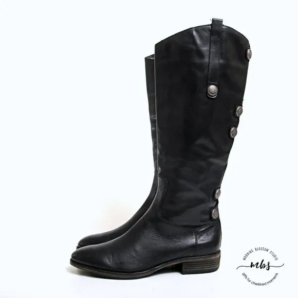 Arturo Chiang Enchante Leather Tall Boots Silver Conchos Black Women Size 8.5