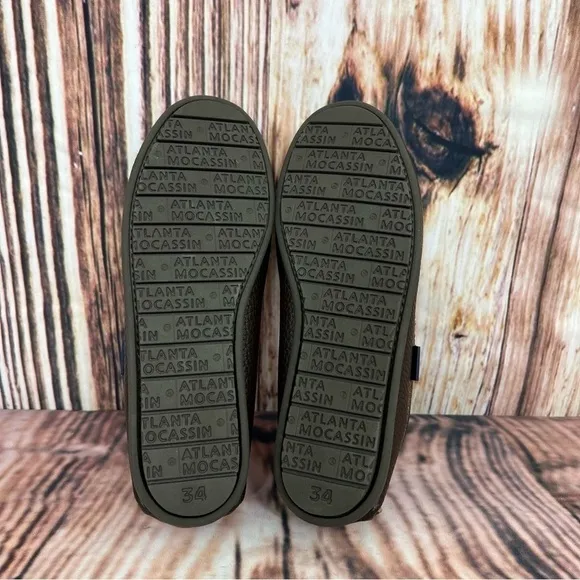 𝅺Atlanta Moccasin Brown Tooled Leather Slip On Shoe New Size 34