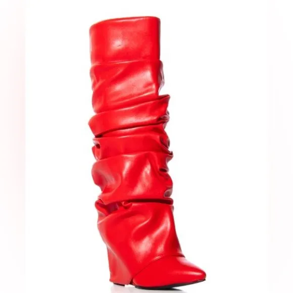 Azalea Wang Red Vegan Leather Slouchy Knee High Boots