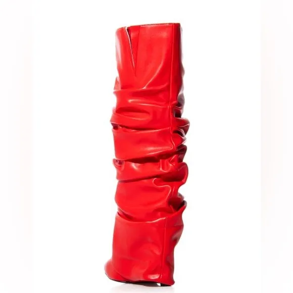 Azalea Wang Red Vegan Leather Slouchy Knee High Boots