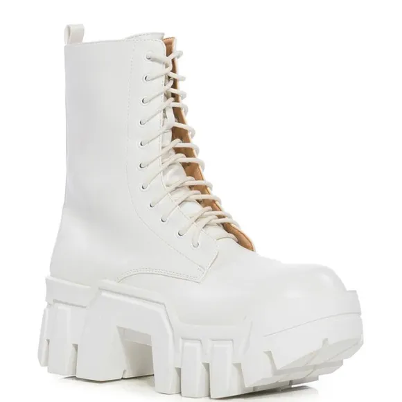 Azalea Wang White Vegan Leather Platform Combat Boots