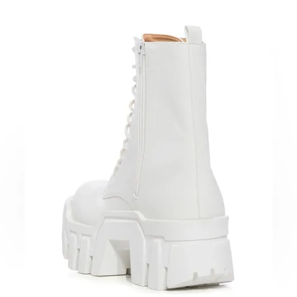 Azalea Wang White Vegan Leather Platform Combat Boots