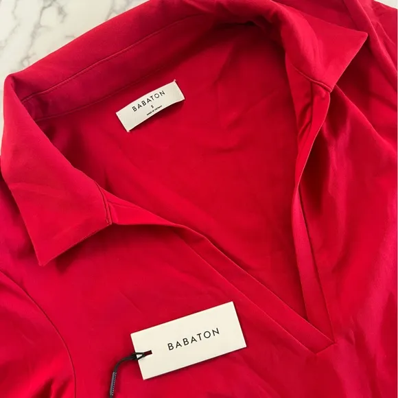 Babaton Contour Polo Longsleeve Dress - Firery Red