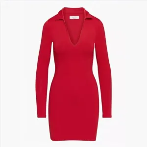 Babaton Contour Polo Longsleeve Dress - Firery Red