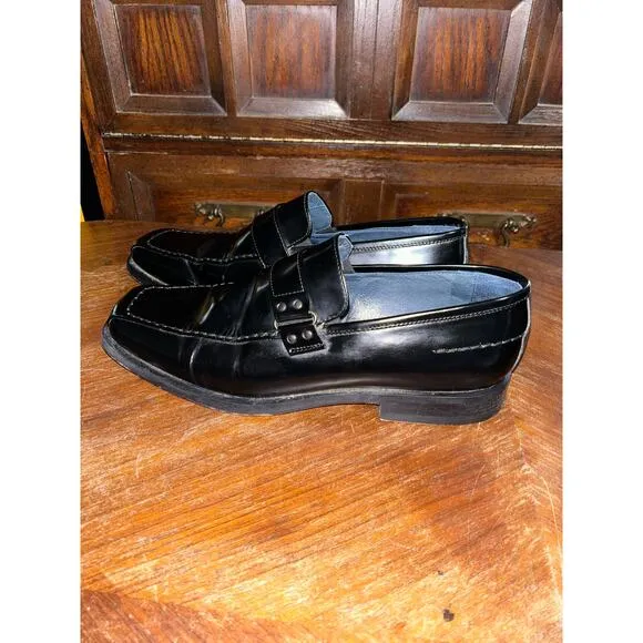 Bacco Bucci  Black Patent Leather  Top Strap Detail Made n Italy  Loafers  10.5W