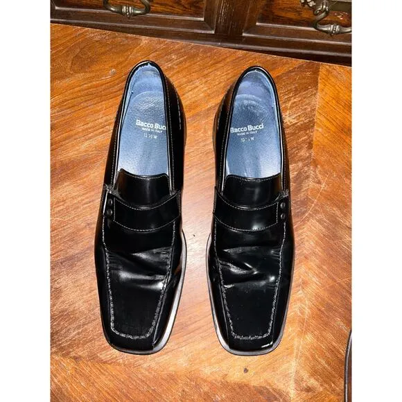 Bacco Bucci  Black Patent Leather  Top Strap Detail Made n Italy  Loafers  10.5W
