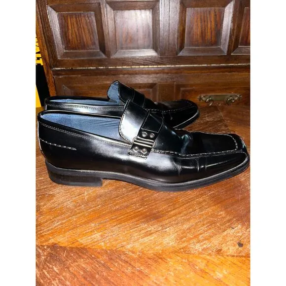Bacco Bucci  Black Patent Leather  Top Strap Detail Made n Italy  Loafers  10.5W
