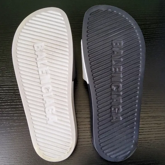 BALENCIAGA Mix Bi-Color Black &amp; White Logo Slide Sport Pool Slip on Sandal Sz. 8