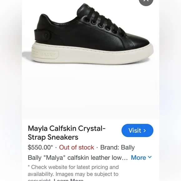 Bally Malya Women's Black Calf Plain Sneakers Size 7.5
