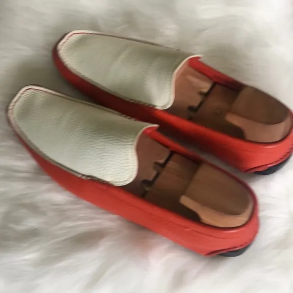 Bally Men's Orange &amp; White Leather Slip-on Loafers Sz 9d