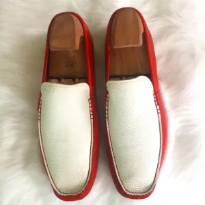 Bally Men's Orange &amp; White Leather Slip-on Loafers Sz 9d