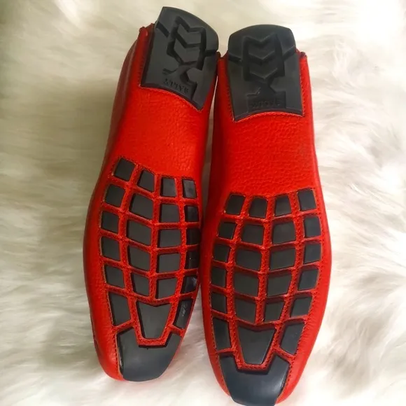 Bally Men's Orange &amp; White Leather Slip-on Loafers Sz 9d