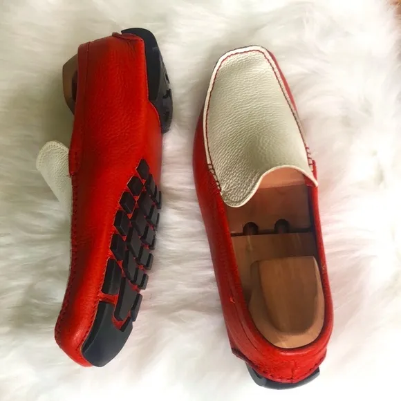 Bally Men's Orange &amp; White Leather Slip-on Loafers Sz 9d
