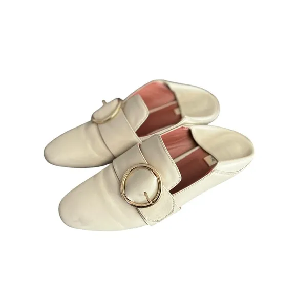 BALLY The Lottie Leather Buckle Beige Loafers Mules Slip Ons